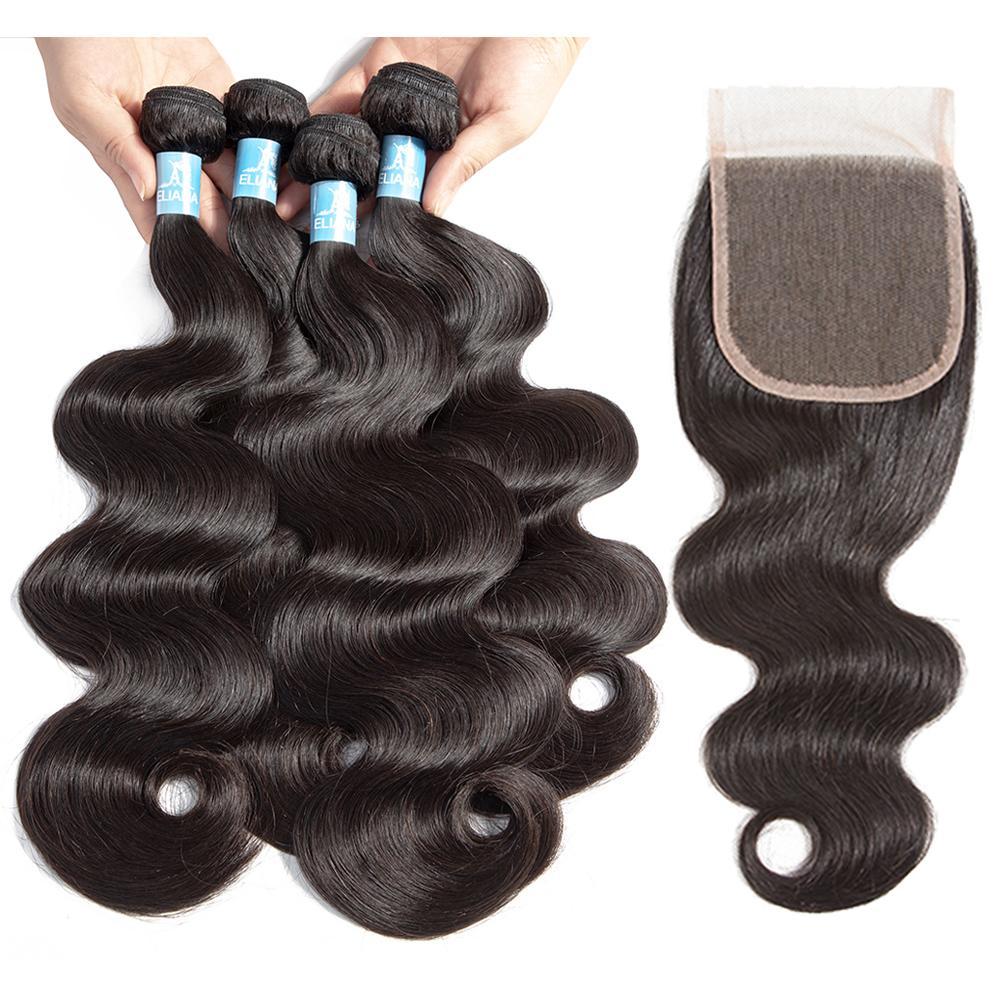 Amanda Hair Malaysian Body Wave 4 Bundles With 4*4 Lace Closure 9A Grade 100% Unprocessed Human Hair