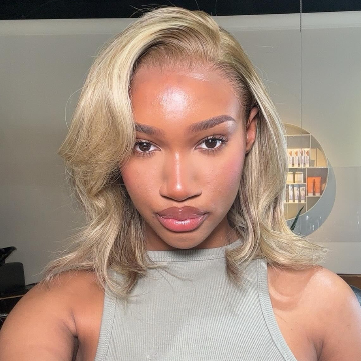 Extra 38% Off Clearance Ombre Ash Blonde Brazilian Straight Short Bob Wigs Transparent Lace Frontal Wig Pre Plucked Glueless Lace Wigs -Amanda Hair