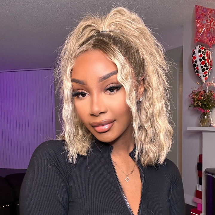 Extra 38% Off Clearance Ombre Ash Blonde Brazilian Straight Short Bob Wigs Transparent Lace Frontal Wig Pre Plucked Glueless Lace Wigs -Amanda Hair