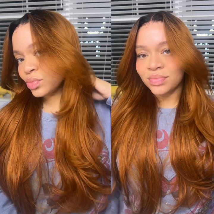 Body Wave Dark Root Ginger Colored13x4 Lace Front /4*4 Lace Closure Wigs With Baby Hair - Amanda Hair
