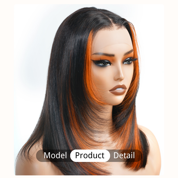 Glueless Highlight Ginger Brazilian Straight Short Bob Layer Lace Wigs Transparent Pre Plucked Hairline No Code Needed -Amanda Hair