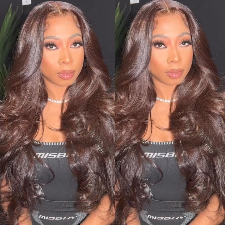 Body Wave Dark Reddish Brown Glueless Human Hair Clear Transparent Lace Front Wigs For Women-Amanda Hair