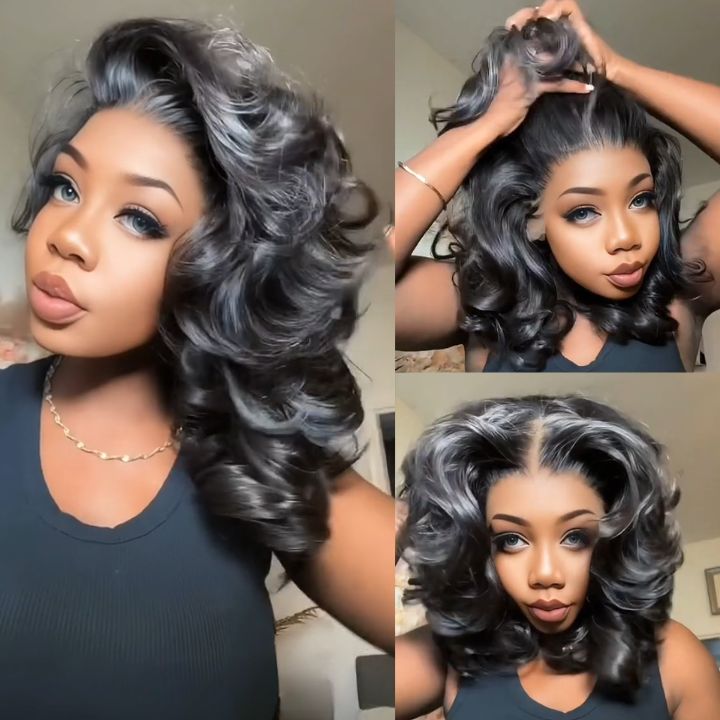 Glueless Bouncy Loose Wave Clear Transparent Lace Front Short Body Wave Wigs For Women No Code Needed -Amanda Hair