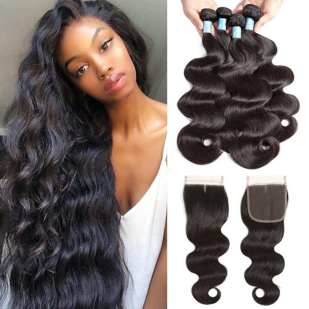 Amanda Hair Malaysian Body Wave 4 Bundles With 4*4 Lace Closure 9A Grade 100% Unprocessed Human Hair