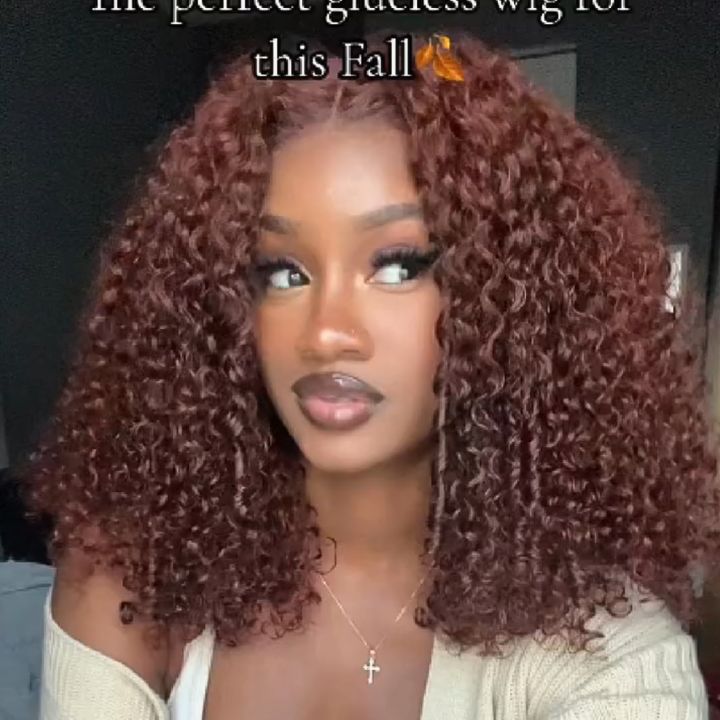 Extra 50% Off | Glueless Reddish Brown Thick Fluffy Afro Curly Human Hair Bob Lace Wigs