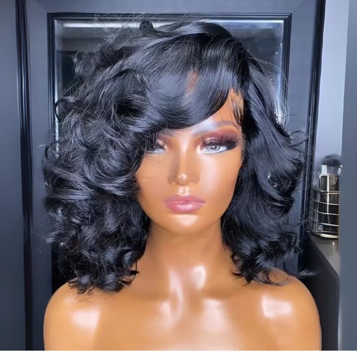 Sunshine Chic Glueless Short Loose Wave Transparent Lace Closure Wigs Brazilian Human Hair Pre Plucked Hairline Nature Color -Amanda Hair