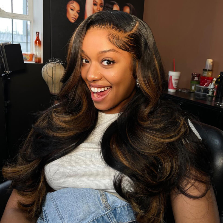 Blayage Highlight 1B/30 Color Body Wave Human Hair 13x4 Lace Front Wigs
