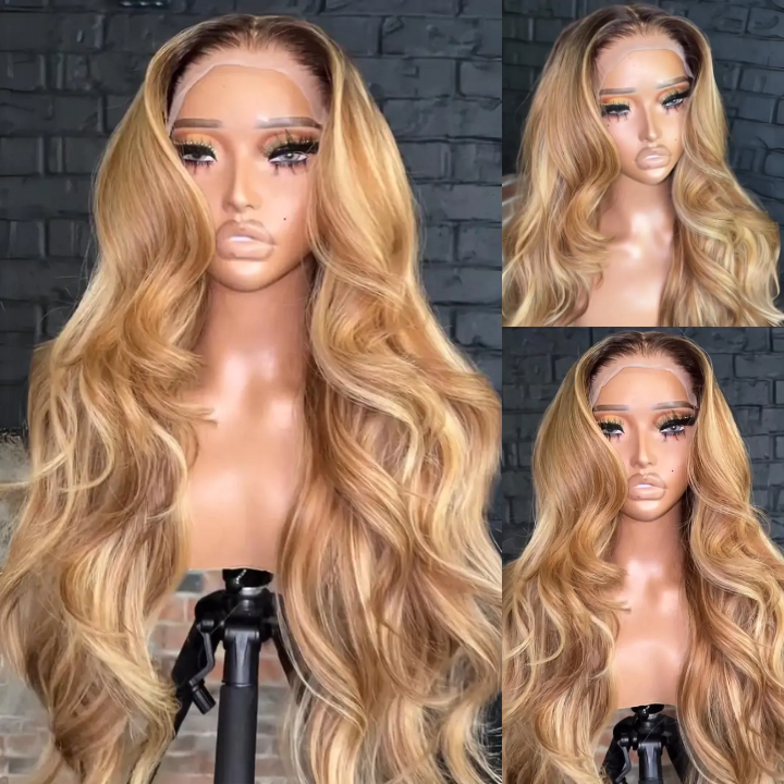 Hightlight Honey Blonde Loose Wave 13x4 Transparent Lace Front Wigs Flash Sale