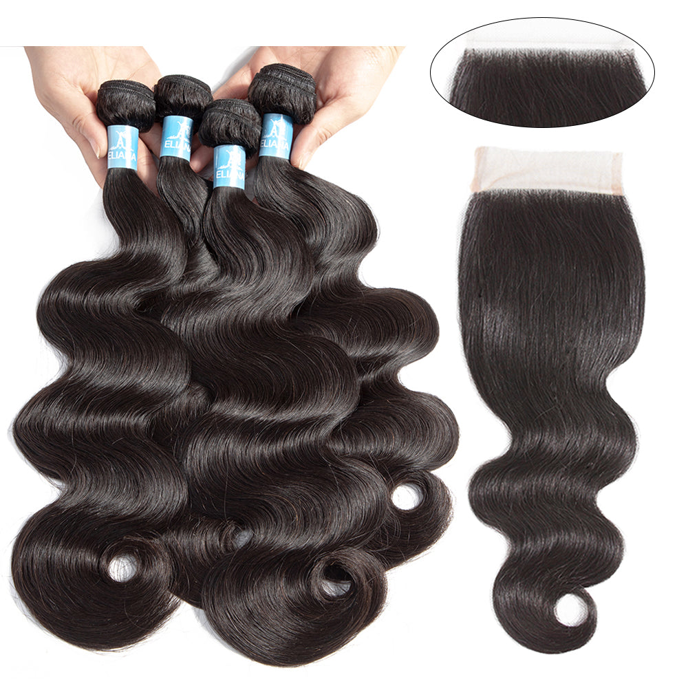 Brazilian Body Wave 4 Bundles With 4*4 Lace Closure 9A Grade 100% Unprocessed Human Hair - Amanda Hair