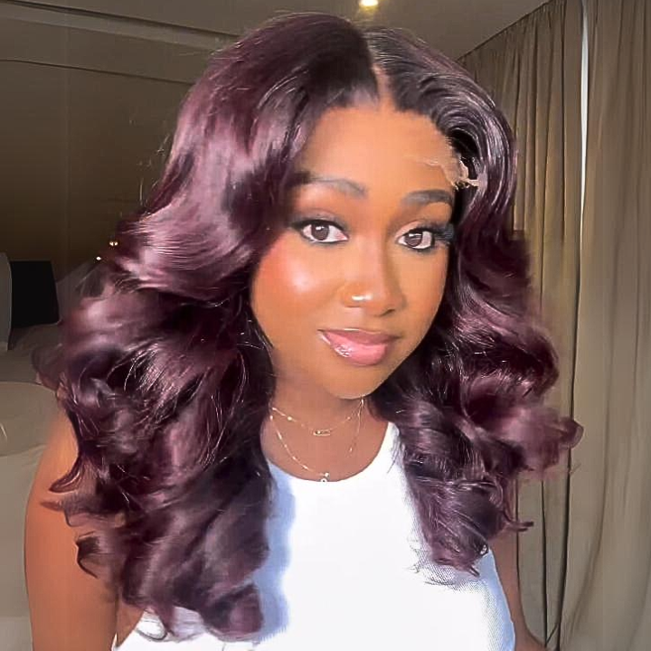 Glueless Lace Colored 100% Human Hair Clear Transparent Dark Root 99j Loose Wave Wigs For Women-Amanda Hair