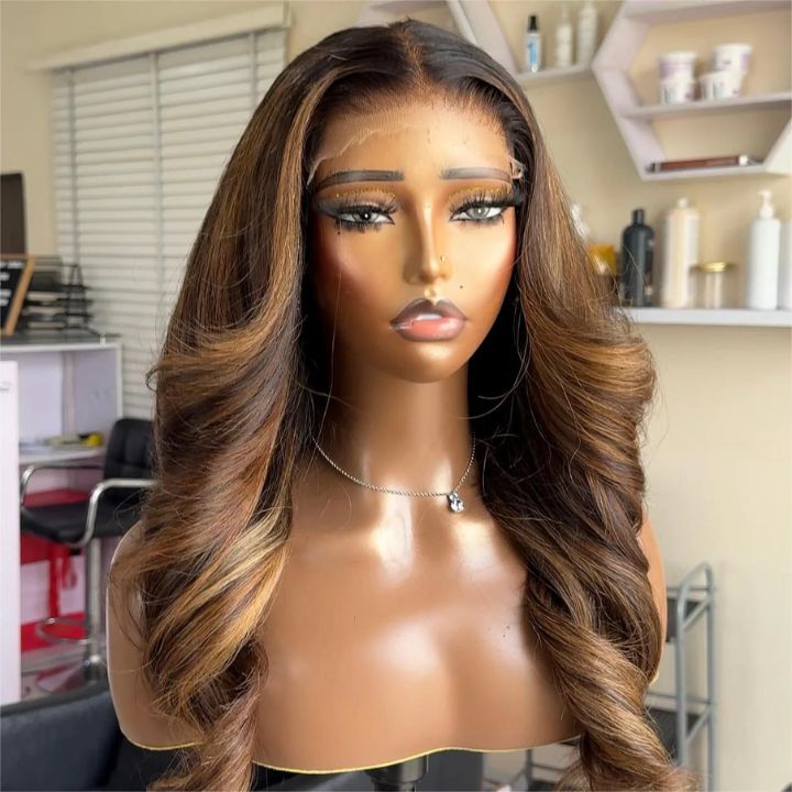 Tax Refund Season Up To 80% OFF | Highlight Blonde Mix Brown Glueless Body Wave Human Hair Clear Transparent Lace Front Colored Wigs Flash Sale