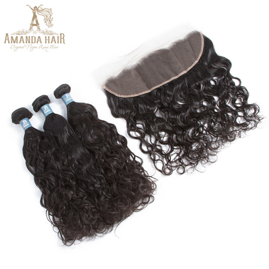 Water Wave 3 Bundles With 13*4 Lace Frontal 9A Grade Brazilian Hair 100% Unprocessed Human Hair - Amanda Hair