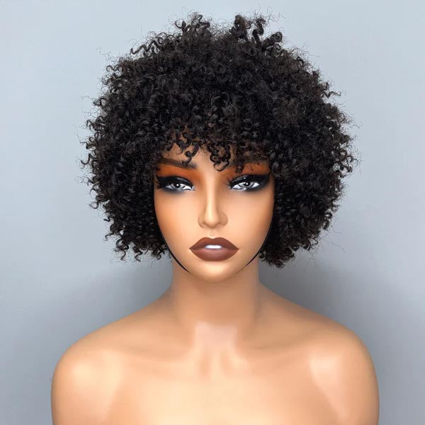 Flash Sale Buy 2 Get 1 Free Afro Kinky Curly Bob Color Wig With Bangs Pixie Cut Glueless Wig