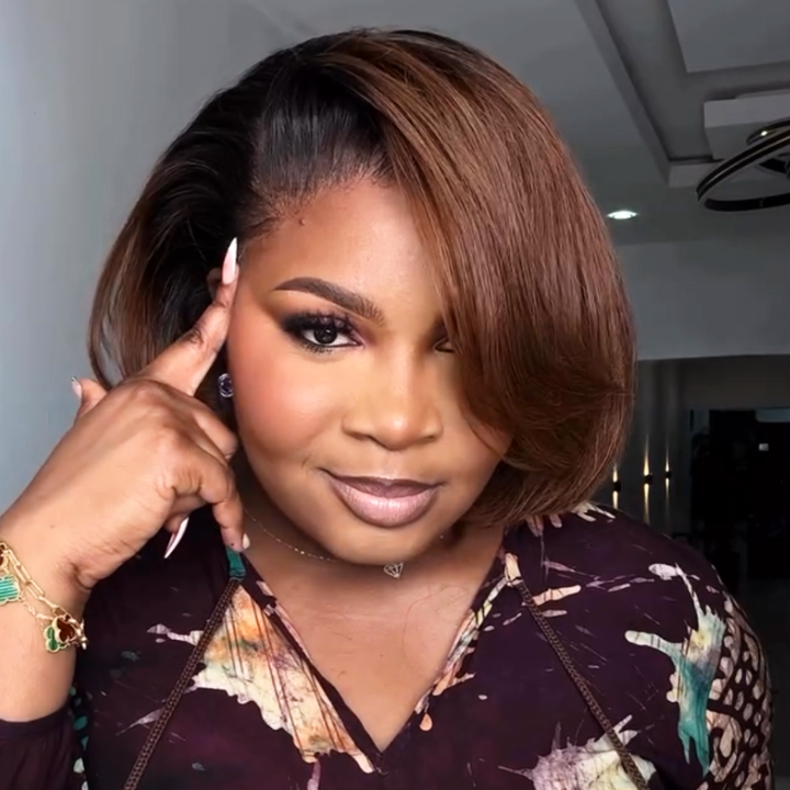 Ombre Brown Short Bob Lace Wig C Part Hairstyle Colored Wig Human Hair Pre Plucked-Amanda Hair