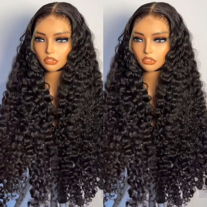 Glueless Loose Deep Human Hair Clear Transparent Lace Front/Closure Wig Natural Black  - Amanda Hair