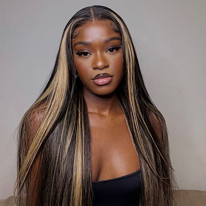 11A Highlights Blonde Hair Full Density Glueless Closure/Front Colored Straight Wig- Amanda Hair