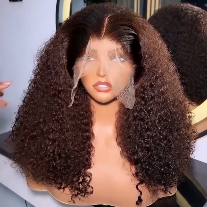 Glueless Thick Curly Human Hair Brown Wigs 13*4/4*4 Invisible Lace Wig For Women -Amanda Hair