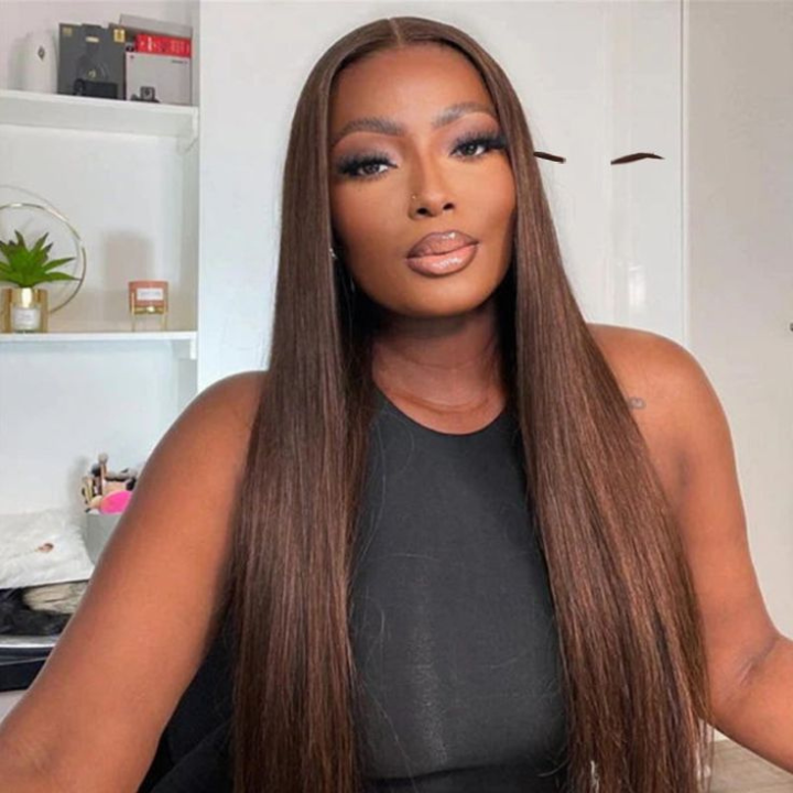 Brown Straight Lace Front Wig Human Hair Pre Plucked Lace Colored Wig -AmandaHair
