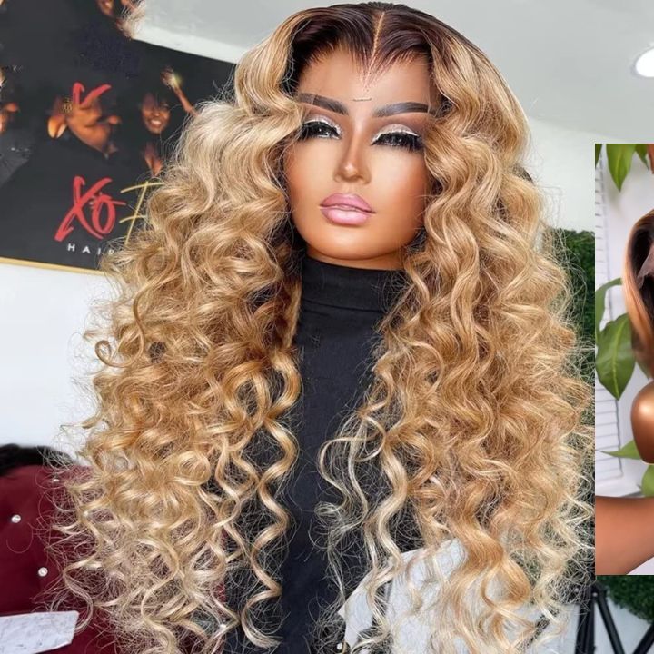 Ombre Honey Blonde Colored Loose Wave 7x5 Pre Cut Lace Closure Wig Lace Front Wig Flash Sale