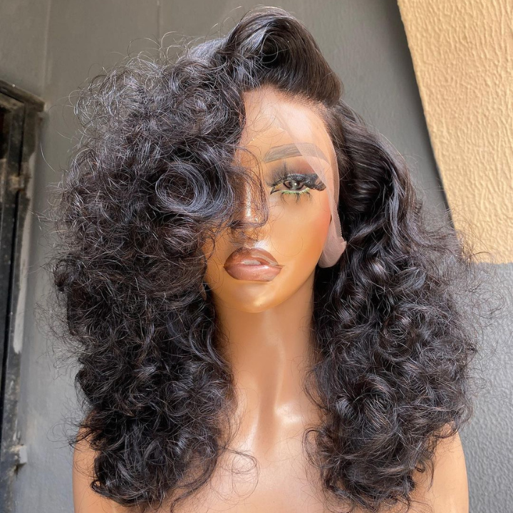 Glueless Loose Wave Natural Human Hair Clear Transparent Lace Front Wand Curly Wigs For Women-Amanda Hair