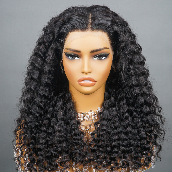 Bomb Glueless Deep Wave Curly Lace Front Wig 100% Human Hair - Clear Transparent Comfortable Fit Lace Front/Closure  Full Lush Wig - Amanda Hair