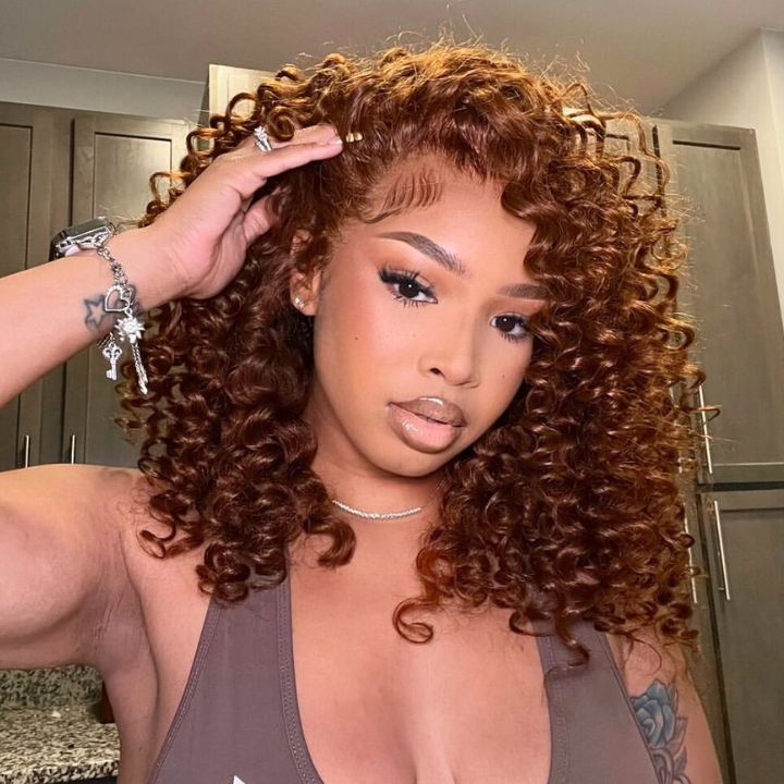 Glueless Lace Brown Lace Front Deep Wave Wig 100% Human Hair - Clear Transparent Lace Colored Wig- Amanda Hair