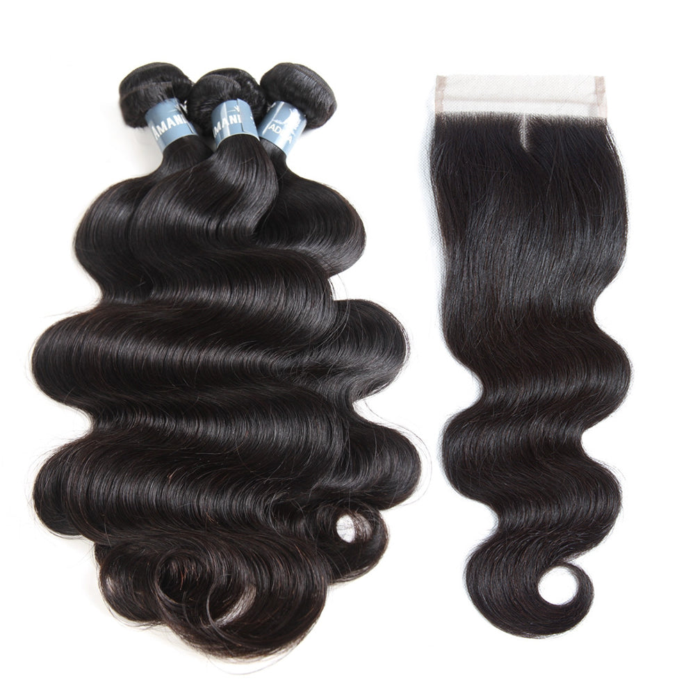 Amanda Peruvian Hair Body Wave 3 Bundles With 4*4 Lace Closure 9A Grade 100% Unprocessed Human Hair