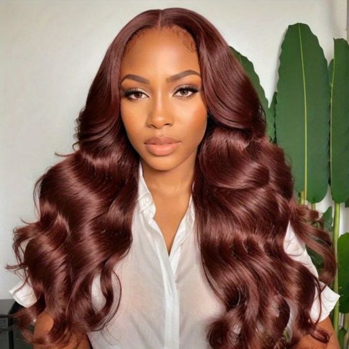 Easy on Wig Human Hair Reddish Brown Loose Wave Glueless Lace Front Color Wigs-Amanda Hair