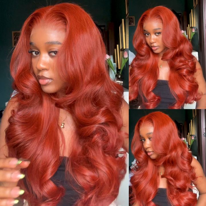 Reddish Brown Loose Wave Clear Transparent Lace Front Colored Wigs Flash Sale