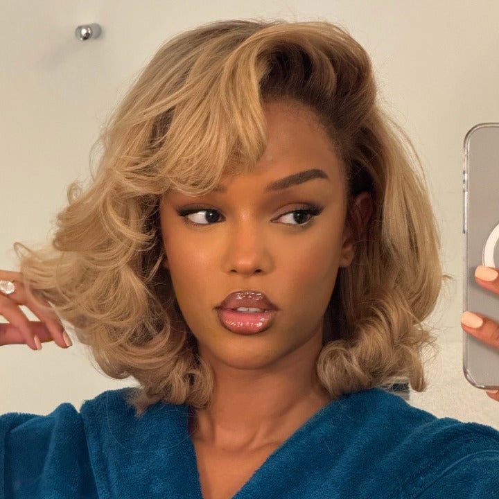 Dirty Blonde Summer Choice Fashion Short Straight Bob Lace Wigs Transparent  Glueless Lace Colored  Wigs No Code Needed  -Amanda Hair