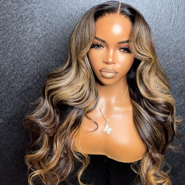 Glueless Highlight Honey Blonde Colored Body Wave HD 7x5 Lace Closure Wig Transparent 13x4 Lace Front Human Hair Wigs Pre Plucked  Wave Human Hair Wigs for Women