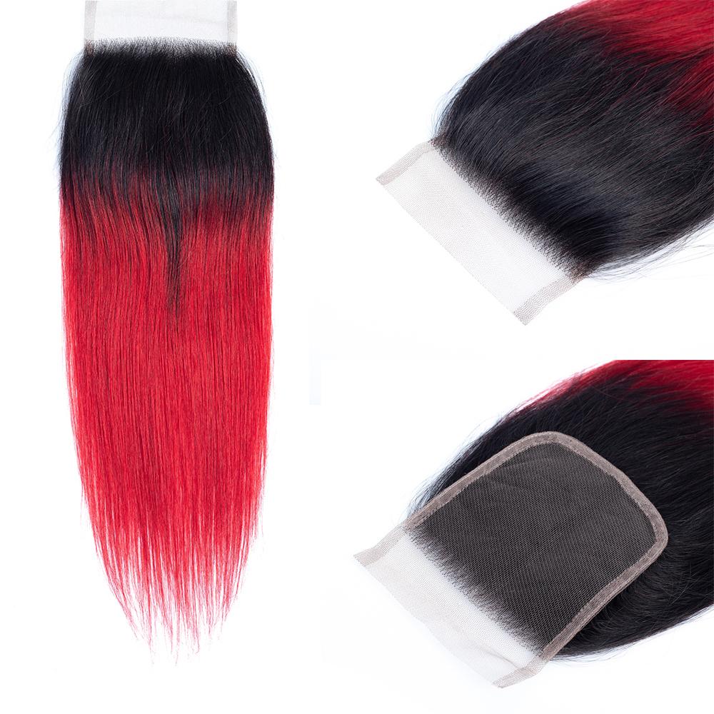 Amanda Ombre Colored Bundles With Closure T1B/Red Silk Straight 100% Human Hair