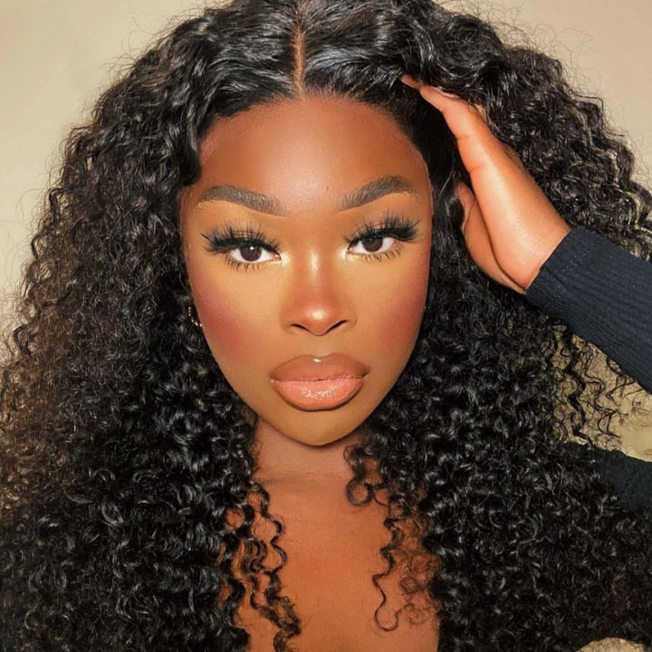 Amandahair Kinky Curly Undetectable HD Clear Lace Black Human Hair Wigs Pre Plucked Hairline