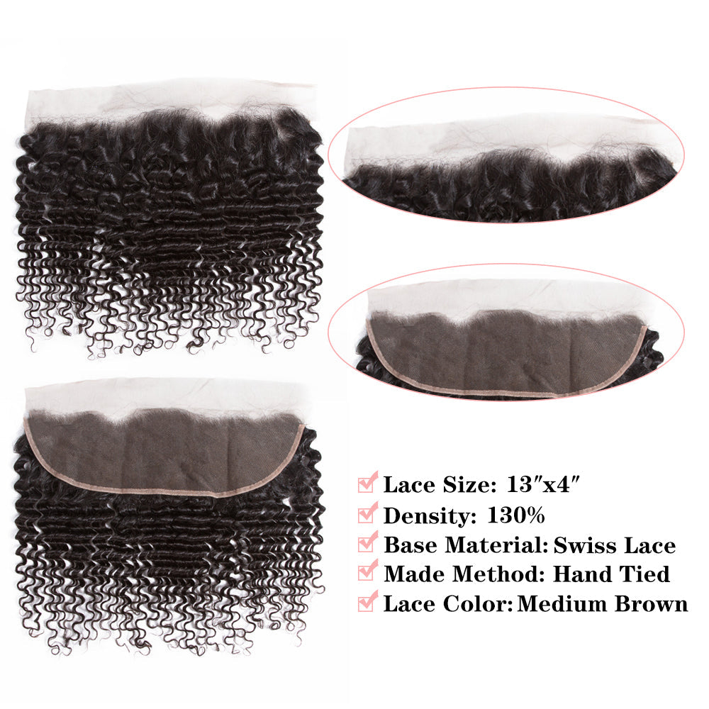 Deep Wave 4 Bundles With 13*4 Lace Frontal Brazilian Hair 10A Grade 100% Remi Human Hair Soft Shiny Wave Hair - Amanda Hair
