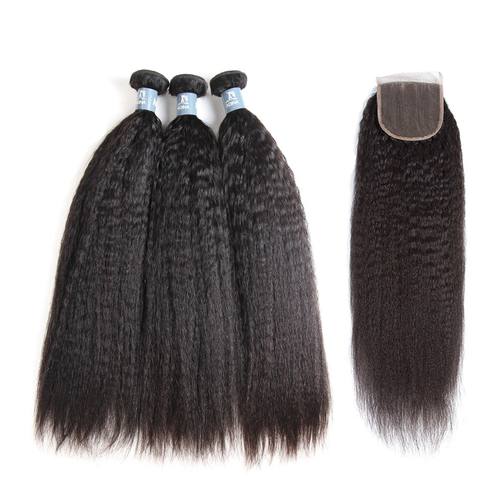 Amanda Peruvian Hair Kinky Straight 4 Bundles With 4*4 Lace Closure 9A Grade 100% Unprocessed Human Hair Hot Item