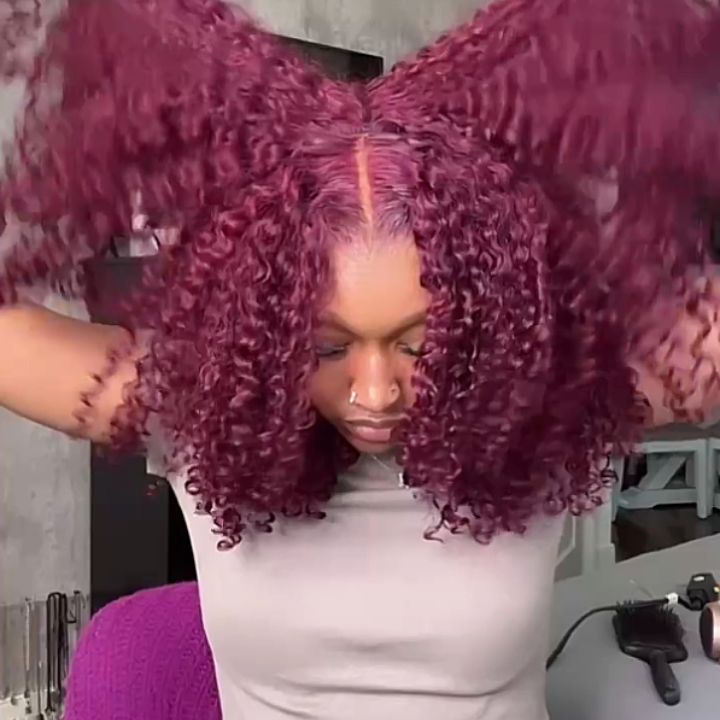 Burgundy Lace Front Wig 99J Curly Human Hair Wigs Colored HD Transparent 13X4 Lace Frontal Wig Preplucked Red Hair Wig No Code Needed -Amanda Hair