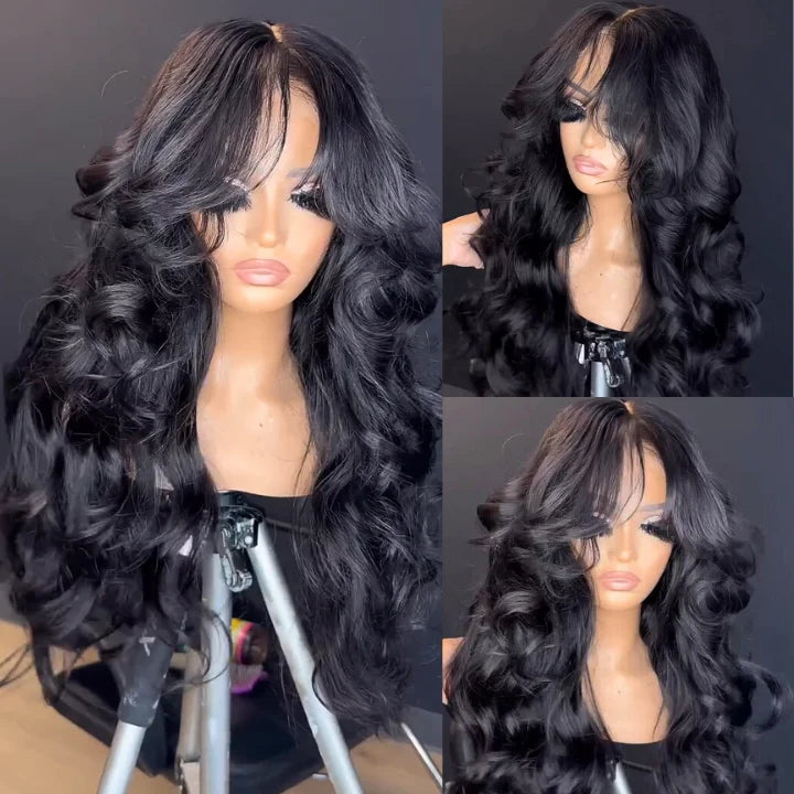 $100 Off Full $100| Glueless Loose Wave Lace Front Wigs with Curtain Bangs Clear Transparent HD Lace Nature Wave Wig Flash Sale