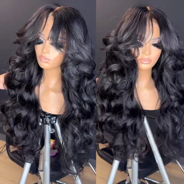 Flash Sale Buy 2 Get 1 Free Glueless Loose Wave Lace Front Wigs with Curtain Bangs 180%/250% Density