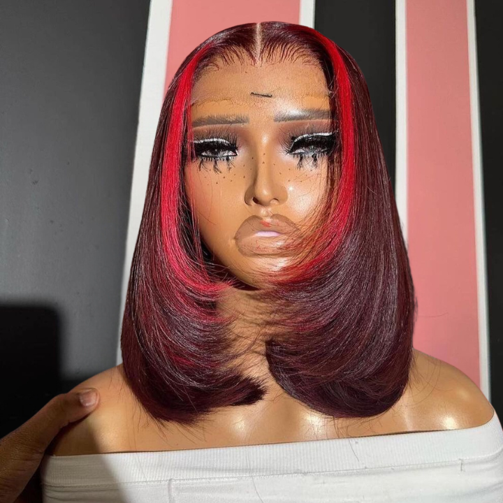Glueless Highlight Blonde Brazilian Straight Short Bob Lace Wigs Transparent 13x4 Lace Pre Plucked Hairline 180% Density No Code Needed -Amanda Hair