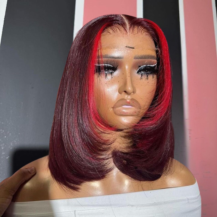 Glueless Highlight Blonde Brazilian Straight Short Bob Lace Wigs Transparent 13x4 Lace Pre Plucked Hairline 180% Density No Code Needed -Amanda Hair