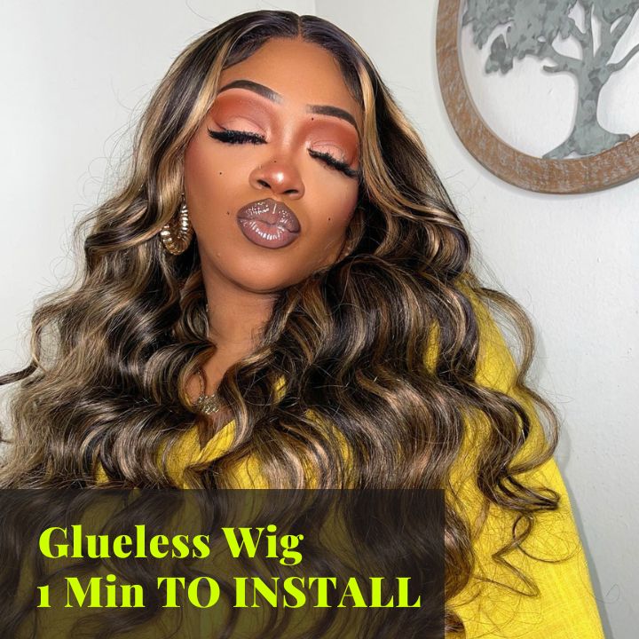 Glueless Human Hair Money Piece Highlight Blonde Body Wave Lace Front Color Wigs-Amanda Hair Clearance Flash Sale