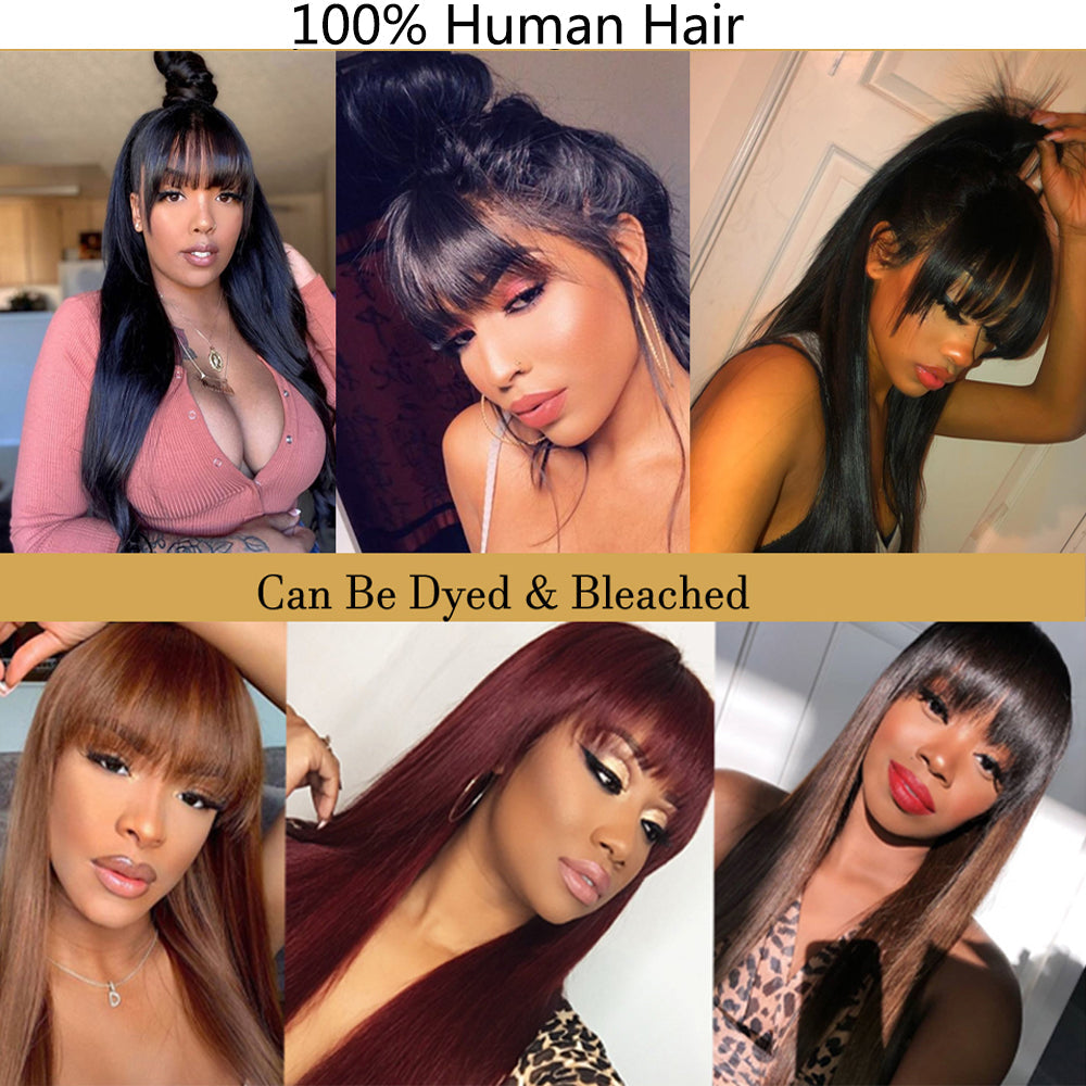 Flash Sale Buy 2 Get 1 Free Silk Straight Wigs With Bangs Machine Made Virgin Brazilian Hair Wig