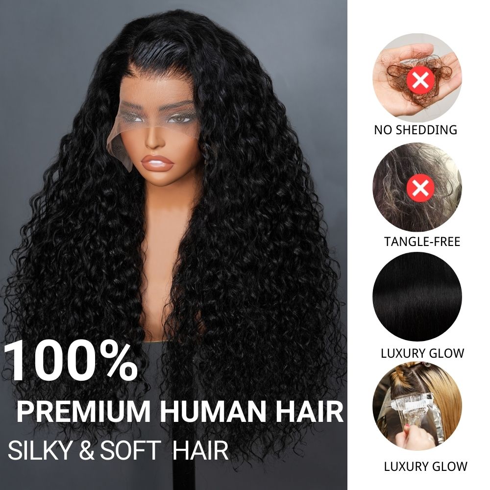 Glueless Water Wave 6x4 Lace Closure /13x4 Lace Front Wigs Transparent Lace Color Wig Plucked Hairline-Amanda Hair