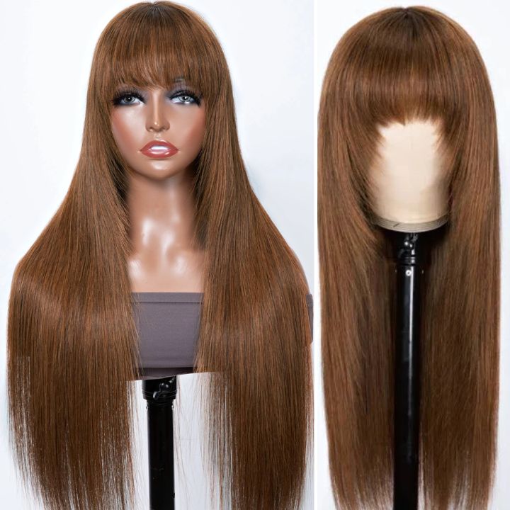 Flash Sale Extra 50% Off Code: VIP50 , Lace Front Wigs Layered Haircut Glueless Silky Straight Human Hair Wigs With Bangs Throw On & Go Workout Wigs