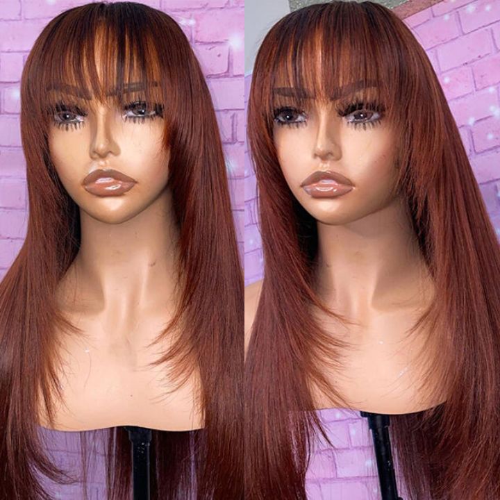 Flash Sale Extra 50% Off Code: VIP50 , Lace Front Wigs Layered Haircut Glueless Silky Straight Human Hair Wigs With Bangs Throw On & Go Workout Wigs