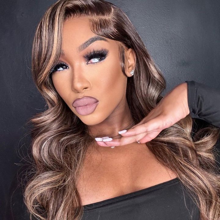 Highlight 4/27 Ombre Color Guleless Body Wave  ]Remy Human Hair  Frontal Wigs - Amanda Hair