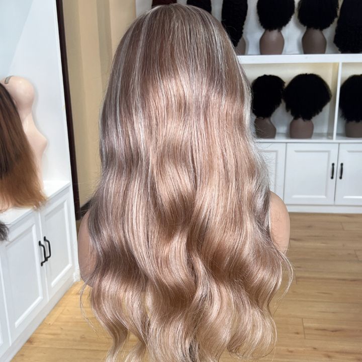 Highlight Linen 5x7 Glueless V8 Lace Wigs P16/613 Body Wave Lace Front Wigs Human Hair Undetectable Transparent HD with Deep Hairline Free Part C Type Hairstyle