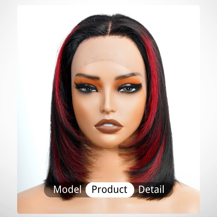 Glueless Highlight  Brazilian Straight Short Bob Layer Lace Wigs Transparent Pre Plucked Hairline No Code Needed -Amanda Hair