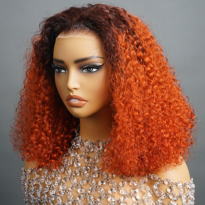 Glueless Orange Highlight Curly Bob Wig, 100% Human Hair, Vibrant & Natural Look, Easy Install & Comfortable Wear for Black Women