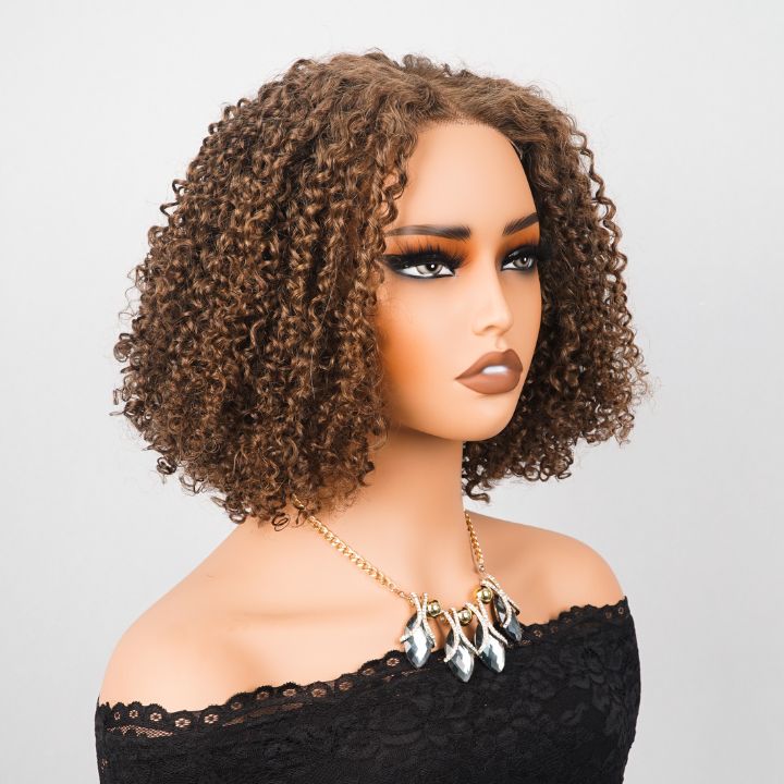 Sunshine Chic Brown Short Cut Curly Transparent Glueless Lace Bob Wigs Brazilian Human Hair Pre Plucked Hairline-Amanda Hair
